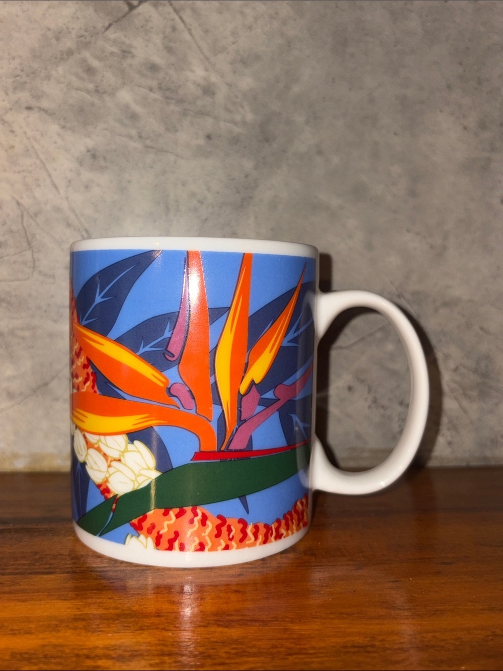 1999 Hilo Hattie Coffee Mug with Orange and Green Tropical Floral Hawaii Design